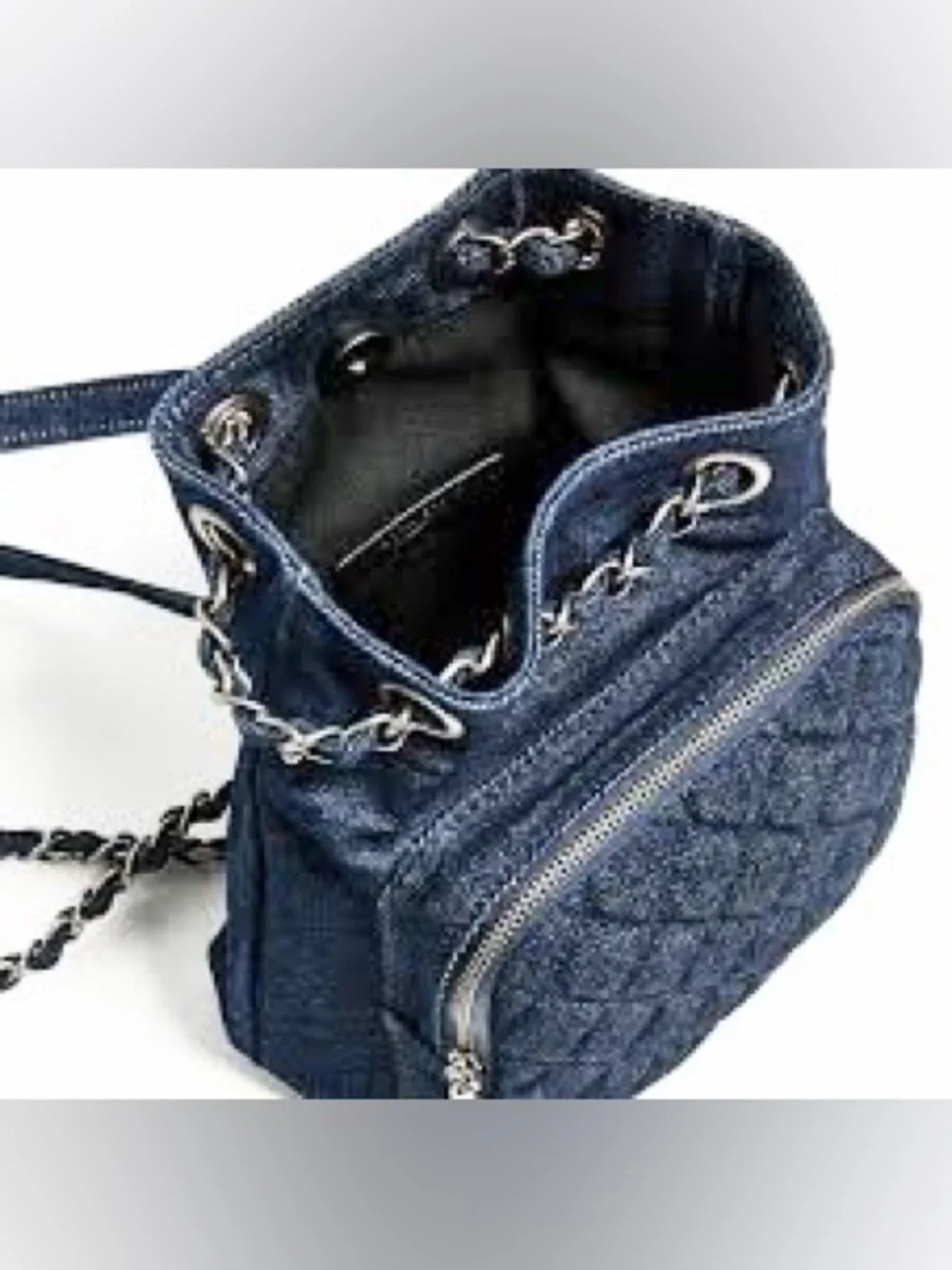 Zara Quilted Denim Mini Backpack Bag Purse Chain Straps Lipstick detail EUC